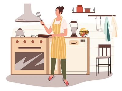 Girl Cooking 2D Animation 2d animation cooking cooking process cooking tools cooking utensils culinary decor flat food girl home illustration interior kitchen lifestyle minimal style motion preparation woman