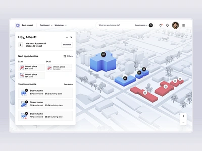 Real.Invest Dashboard 3d 3d map dashboard invest map ui ui ux voit team