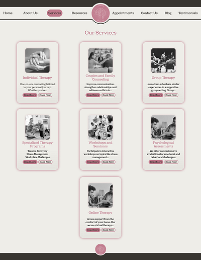 Psychology/Website/UI aboutus cards homepage psychology services ui ux