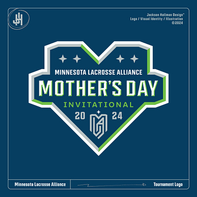 MLA Mother's Day Invitational badge badge logo brand identity branding event logo heart lacrosse logo logo design minnesota mothers day sports sports logo tournament