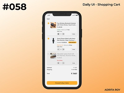 Daily UI 058 - Shopping Cart branding dailychallenge dailyui design designer ecommerce edge cases figma mobile portfolio product design shopping shopping cart ui ui design ui screens uiux ux ux design