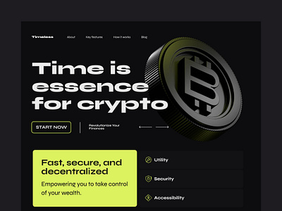 Timeless Crypto 3d bitcoin black crypto dark landing page motion graphics ui website