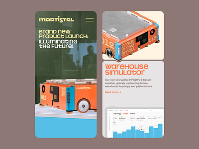 Mobile landing page for Martistel, warehouse automation startup design madebymad newcase site ui ux web website