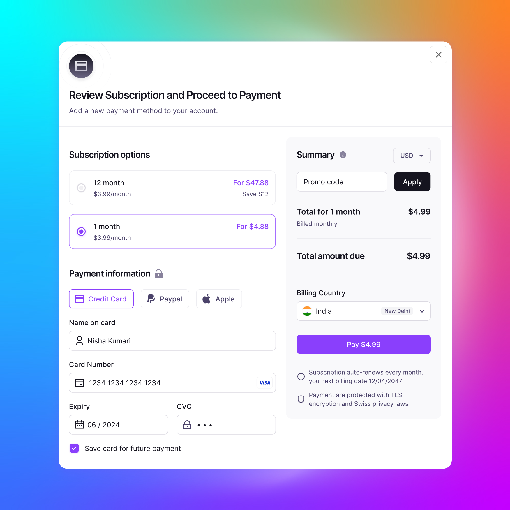 Payment Checkout Modal