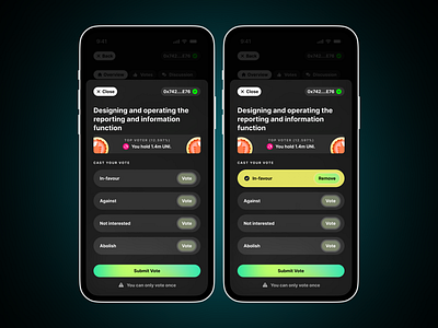 Submit a vote for a governance proposal app blockchain design ui ux web3