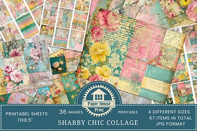 Vintage Shabby Chic Collage Paper, Shabby Junk Journal Paper animation graphic design logo ui