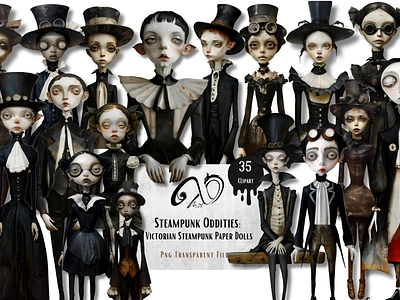 Steampunk Oddities Paper Dolls 3d branding graphic design logo ui