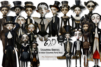 Steampunk Oddities Paper Dolls 3d branding graphic design logo ui