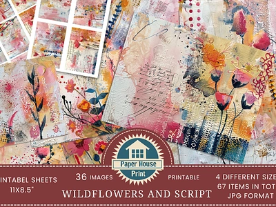 Wildflowers Junk Journal Printable Pages 3d animation graphic design logo motion graphics ui