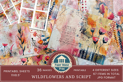 Wildflowers Junk Journal Printable Pages 3d animation graphic design logo motion graphics ui