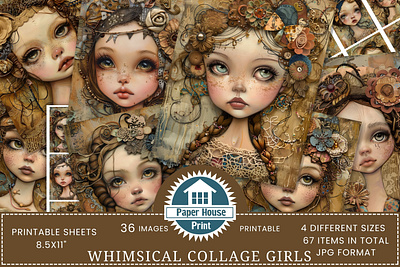 Whimsical Collage Girls Junk Journal pages 3d animation branding graphic design motion graphics