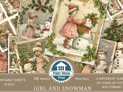 Girl & Snowman Junk Journal Kit, Cozy Christmas Junk Journal 3d branding logo motion graphics ui