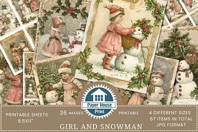 Girl & Snowman Junk Journal Kit, Cozy Christmas Junk Journal 3d branding logo motion graphics ui