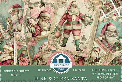 Green and Pink Christmas Junk Journal Paper animation graphic design logo motion graphics