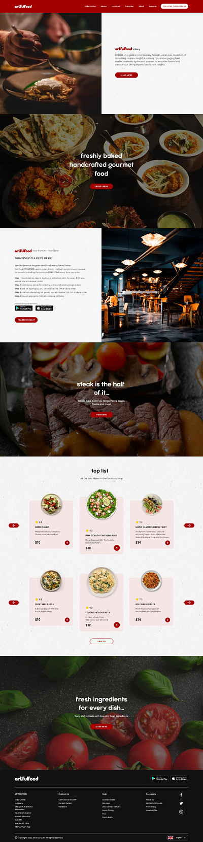 artfulfood, Landing Page