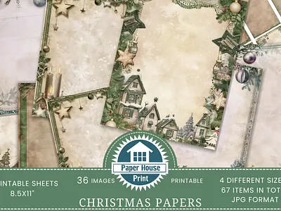 Vintage Blank Christmas Junk Journal Kit, Green Borders animation graphic design logo motion graphics ui