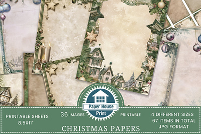 Vintage Blank Christmas Junk Journal Kit, Green Borders animation graphic design logo motion graphics ui