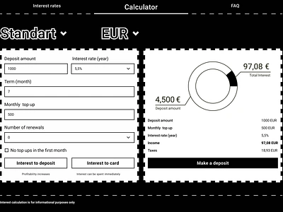 Deposit calculator | UI/UX Design calculator deposit fintech graphic design rate interest calculator typography ui uiux design ux visual design web design