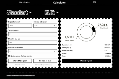 Deposit calculator | UI/UX Design calculator deposit fintech graphic design rate interest calculator typography ui uiux design ux visual design web design