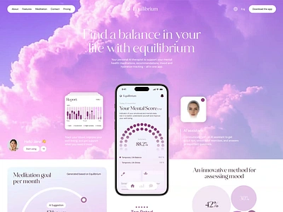 AI Mental Health Platform - Website Design activity tracker ai therapy chatbot health app design health startup project health tracking healthcare landing page interaction design meditation website mental health support mental health web design mental wellness mindfulness mindfulness healthcare modern website design mood app motion graphics online therapy stress management ui animation web animation