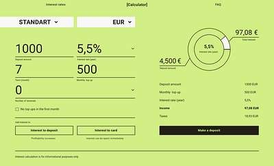 Deposit calculator | UI/UX Design bank calculator deposit design fintech graphic design interest rate typography ui uiux design ux visual design web design