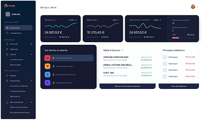 Dashboard - SaaS for Invoicing, Dunning & payment clean dashboard dunning invoices payment saas