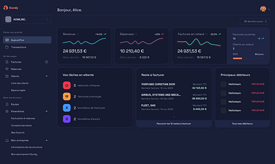 Dashboard in Dark Mode - SaaS for Invoicing, Dunning & payment clean dashboard ui