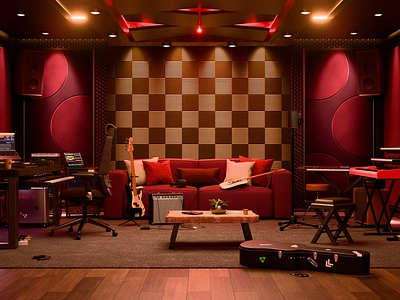 Record Studio 4 3d ai ambient artwork blender illustration music record room studio web