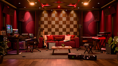 Record Studio 4 3d ai ambient artwork blender illustration music record room studio web