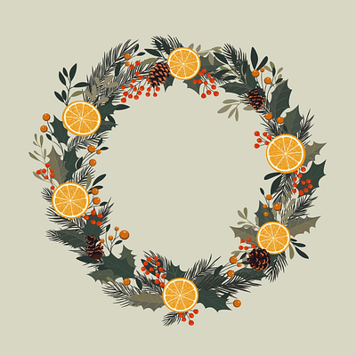 Spiced Orange berries border botanical art christmas creative market elegant festive frame greating card holiday mistletoe new year orange orange slice pine cone stationery vector illustration winter frames wreaths xmas