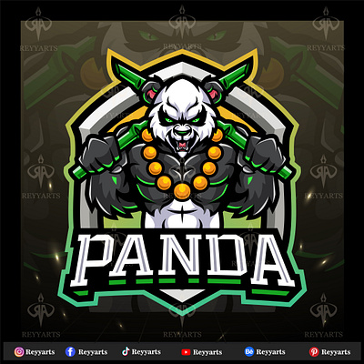 Panda master mascot esport logo design angry animal artwork badge bamboo bear cartoon cute design esport fantasy fighter gaming illustration logo mascot panda shaolin sport vector