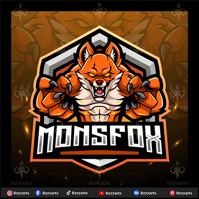 MONSTER FOX MASCOT ESPORT LOGO DESIGN animal artwork badge branding cartoon design esport fantasy fox foxes foxy game gaming illustration logo mascot mobile monster tshirt vector