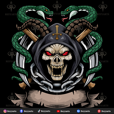 Grim reaper mascot esport logo design angel artwork badge branding cartoon design esport fanart fantasy grim illustration logo mascot reapers skull snake tattoo tshirt vector zombie