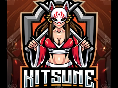 Kitsune girl mascot esport logo design badge brand cartoon character design esport fox gaming girl graphic design illustration japan kitsune logo mascot mask oni samurai tshirt vector