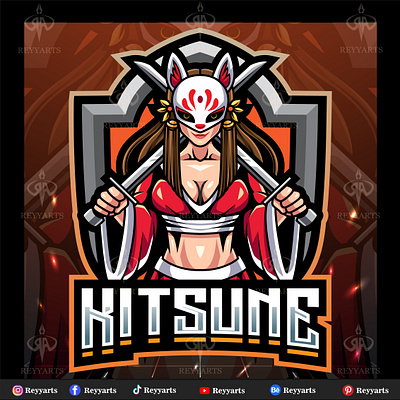 Kitsune girl mascot esport logo design badge brand cartoon character design esport fox gaming girl graphic design illustration japan kitsune logo mascot mask oni samurai tshirt vector