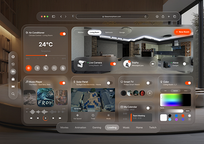 VR - Smart home apple apple vision pro dashboard design glass glassmorphism ios smart house transparent ui uiux vr