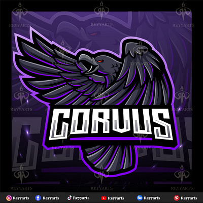 Corvus raven bird mascot esport logo design artwork badge bird branding cartoon character corvus crow design esport fantasy gaming illustration logo mascot print raven tshirt vector