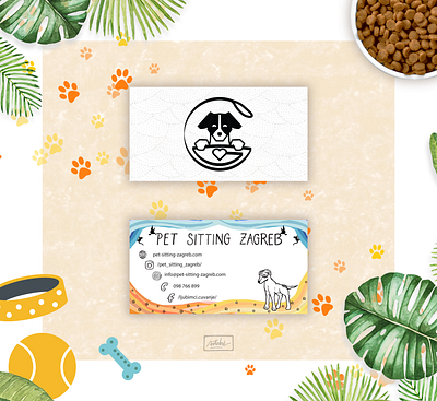 Pet sitting Zagreb (business card) art branding business card cartoonish color decoration design detail graphic design illustration logo mockup organic pet product retro sitting vector visual