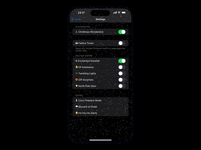 Christmas Settings UI animation animationchallenge christmas ios settings snow ui