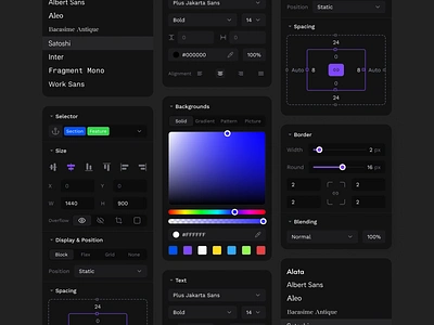 Web Builder Component builder cansaas color picker component dashboard design editor interface properties saas setting side bar software tools ui ux web web app web build web builder