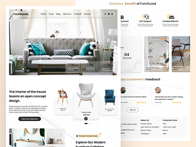 Furniture eCommerce Landing page Website - Furnitured. dashboar design furniture landing page prototype ui uiux ux website wireframe