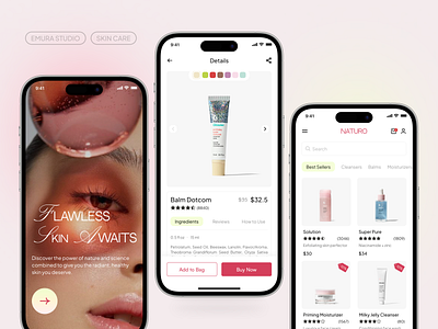 Naturo Beauty Care | Mobile App app art beauty app beauty mobile ui beauty product branding clean clean app cosmetic app cosmetology product app ecommerce logo make up minimal mobile app mobile app design mobile ui design shopping app skincareapp uiux