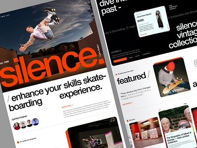 Silence - Skate Community Landing Page branding brutalism community design landing page magazine minimalism minimalist popular simple skate skateboard skateboarding sport swiss swiss design swiss style ui