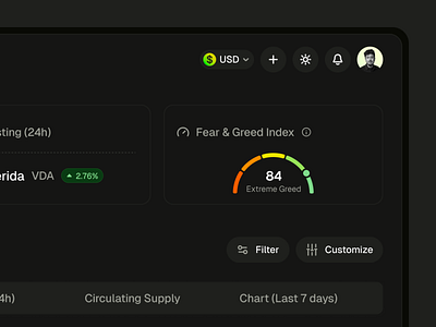 Coinstax: Fear & Greed Index - Dark Mode chart dashboard clean clean dashboard coinstax crypto dashboard crypto fear greed index crypto portfolio cryptocurrency dashboard dark dashboard dark mode dark mode dashboard dark theme design components popular ui ui design user interface web app web3 app web3 dashboard