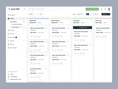 Sales CRM Design - Nozti crm crm platform crm software customer relationship management dashboard desktop app freelance designer hiring leads pipelines product product design restaurant software saas crm dashboard saas design saas uiux design sales automation sales crm uiux design web app