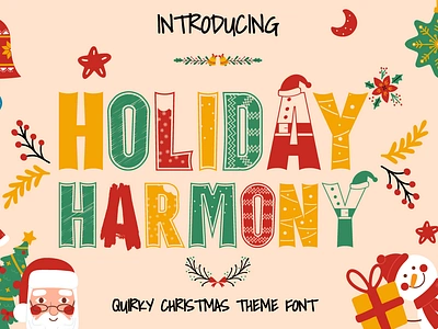 Holiday Harmony – Quirky Christmas Theme Fonts branding children christmas crafting design display holiday illustration kids logo magazines playful quirky santa claus snow stickers typography unique versatile winter