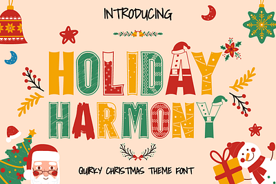 Holiday Harmony – Quirky Christmas Theme Fonts branding children christmas crafting design display holiday illustration kids logo magazines playful quirky santa claus snow stickers typography unique versatile winter