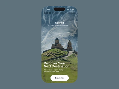 Landing Page: Travel Destination App adventure app app visuals beautiful destinations digital exploration digital nomad georgia travel immersive interface interactive design journey app mobile ui photography showcase scenic design sleek design travel design travel discovery travel inspiration vibrant app wander the world wanderlust world exploration