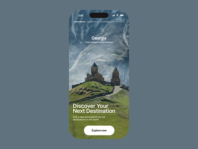 Landing Page: Travel Destination App adventure app app visuals beautiful destinations digital exploration digital nomad georgia travel immersive interface interactive design journey app mobile ui photography showcase scenic design sleek design travel design travel discovery travel inspiration vibrant app wander the world wanderlust world exploration