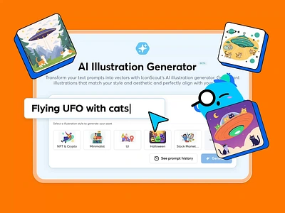 IconScout AI Illustration Generator ✨ ai ai generator branding cats character design conceptual design design asset graphic design iconscout illustration illustration generator minimalist styles ufo vector